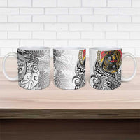 Japanese Samurai Warrior Ceramic Mug White Polynesian Tattoo Style - Polynesian Pride