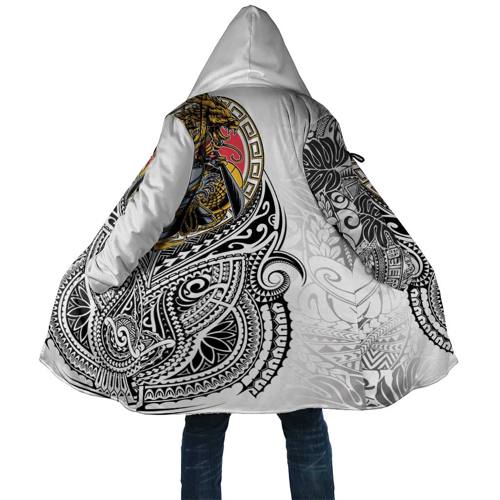 Japanese Samurai Warrior Cloak White Polynesian Tattoo Style - Polynesian Pride