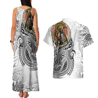 Japanese Samurai Warrior Couples Matching Tank Maxi Dress and Hawaiian Shirt White Polynesian Tattoo Style