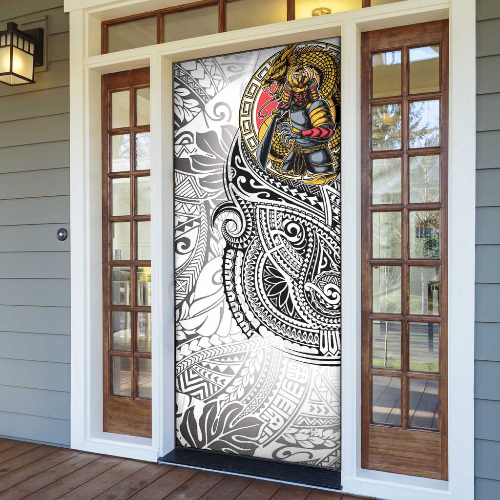 Japanese Samurai Warrior Door Cover White Polynesian Tattoo Style - Polynesian Pride