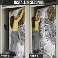 Japanese Samurai Warrior Door Cover White Polynesian Tattoo Style - Polynesian Pride