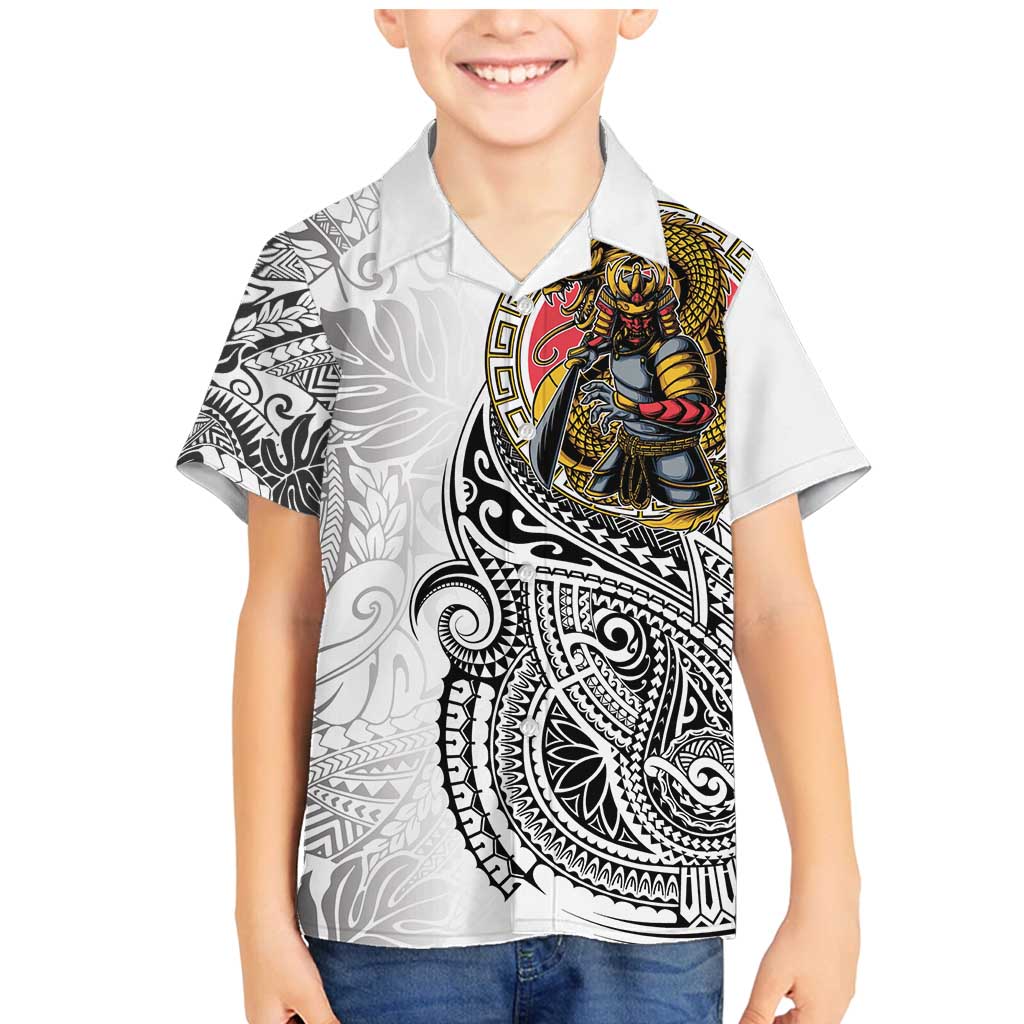 Japanese Samurai Warrior Family Matching Mermaid Dress and Hawaiian Shirt White Polynesian Tattoo Style