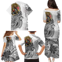 Japanese Samurai Warrior Family Matching Puletasi and Hawaiian Shirt White Polynesian Tattoo Style