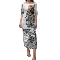 Japanese Samurai Warrior Family Matching Puletasi and Hawaiian Shirt White Polynesian Tattoo Style