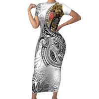 Japanese Samurai Warrior Family Matching Short Sleeve Bodycon Dress and Hawaiian Shirt White Polynesian Tattoo Style