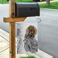 Japanese Samurai Warrior Garden Flag White Polynesian Tattoo Style