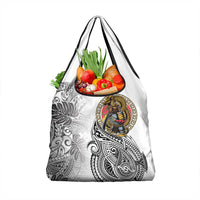 Japanese Samurai Warrior Grocery Bag White Polynesian Tattoo Style