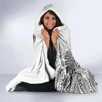 Japanese Samurai Warrior Hooded Blanket White Polynesian Tattoo Style
