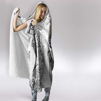 Japanese Samurai Warrior Hooded Blanket White Polynesian Tattoo Style