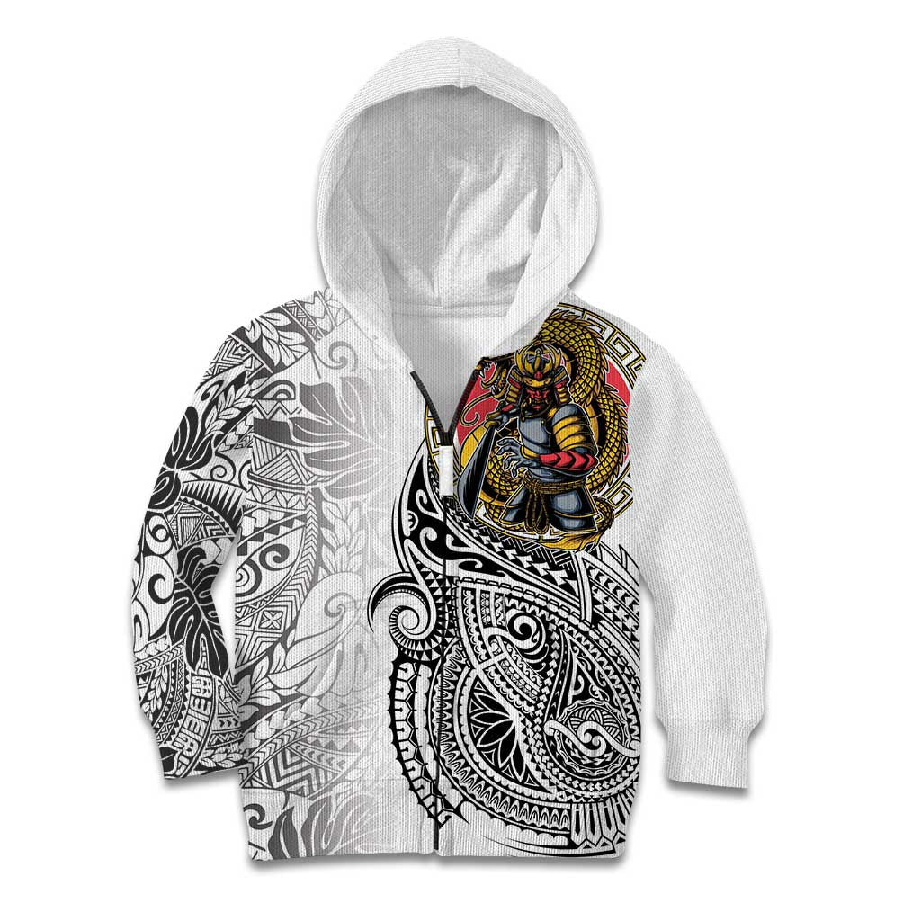 Japanese Samurai Warrior Kid Hoodie White Polynesian Tattoo Style