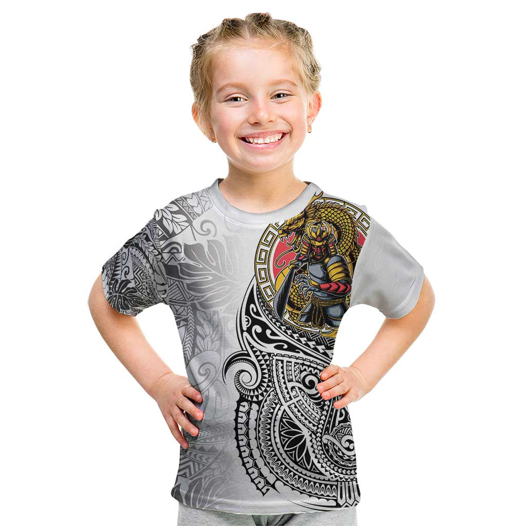 Japanese Samurai Warrior Kid T Shirt White Polynesian Tattoo Style