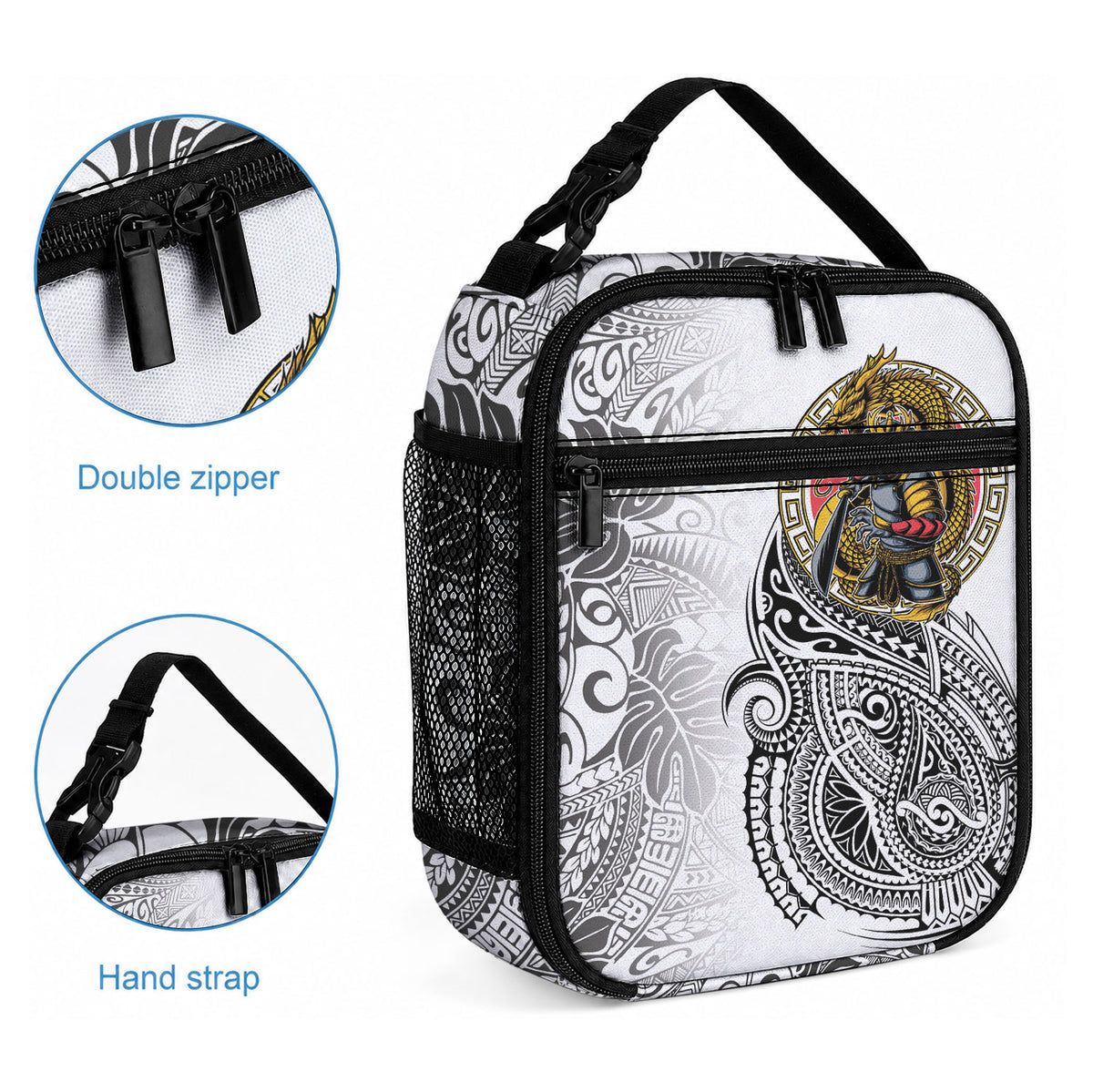 Japanese Samurai Warrior Lunch Bag White Polynesian Tattoo Style LT9 - Polynesian Pride