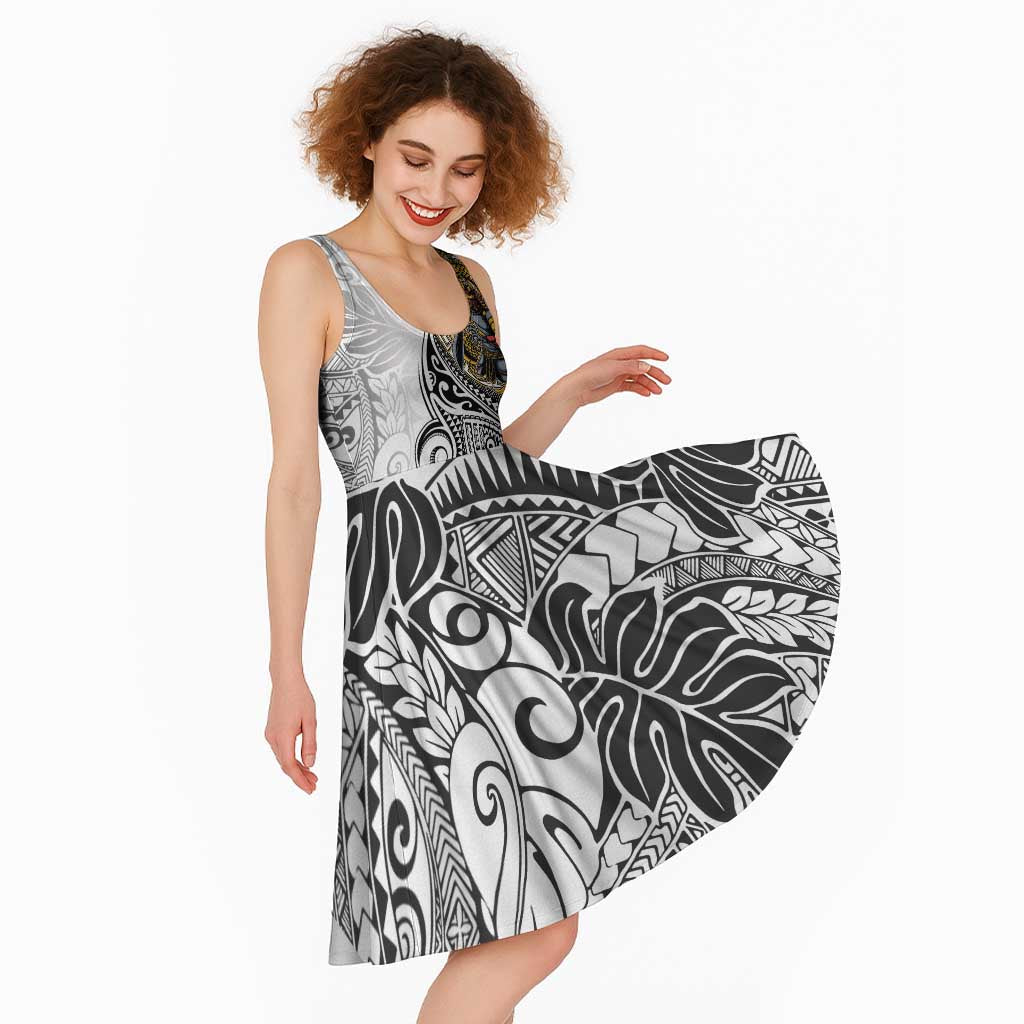 Japanese Samurai Warrior Midi Dress White Polynesian Tattoo Style - Polynesian Pride