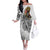 Japanese Samurai Warrior Off The Shoulder Long Sleeve Dress White Polynesian Tattoo Style