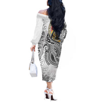 Japanese Samurai Warrior Off The Shoulder Long Sleeve Dress White Polynesian Tattoo Style
