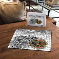 Japanese Samurai Warrior Puzzle White Polynesian Tattoo Style - Polynesian Pride