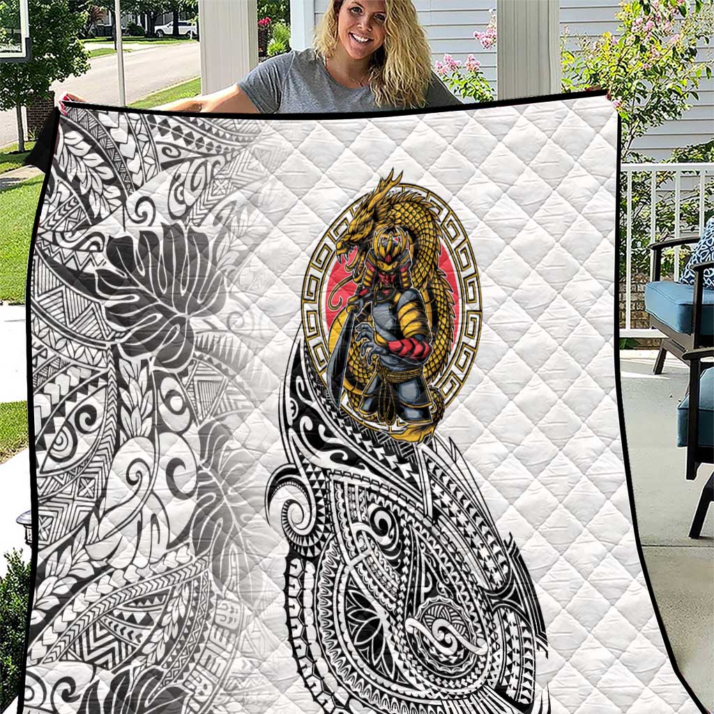 Japanese Samurai Warrior Quilt White Polynesian Tattoo Style LT9 White - Polynesian Pride
