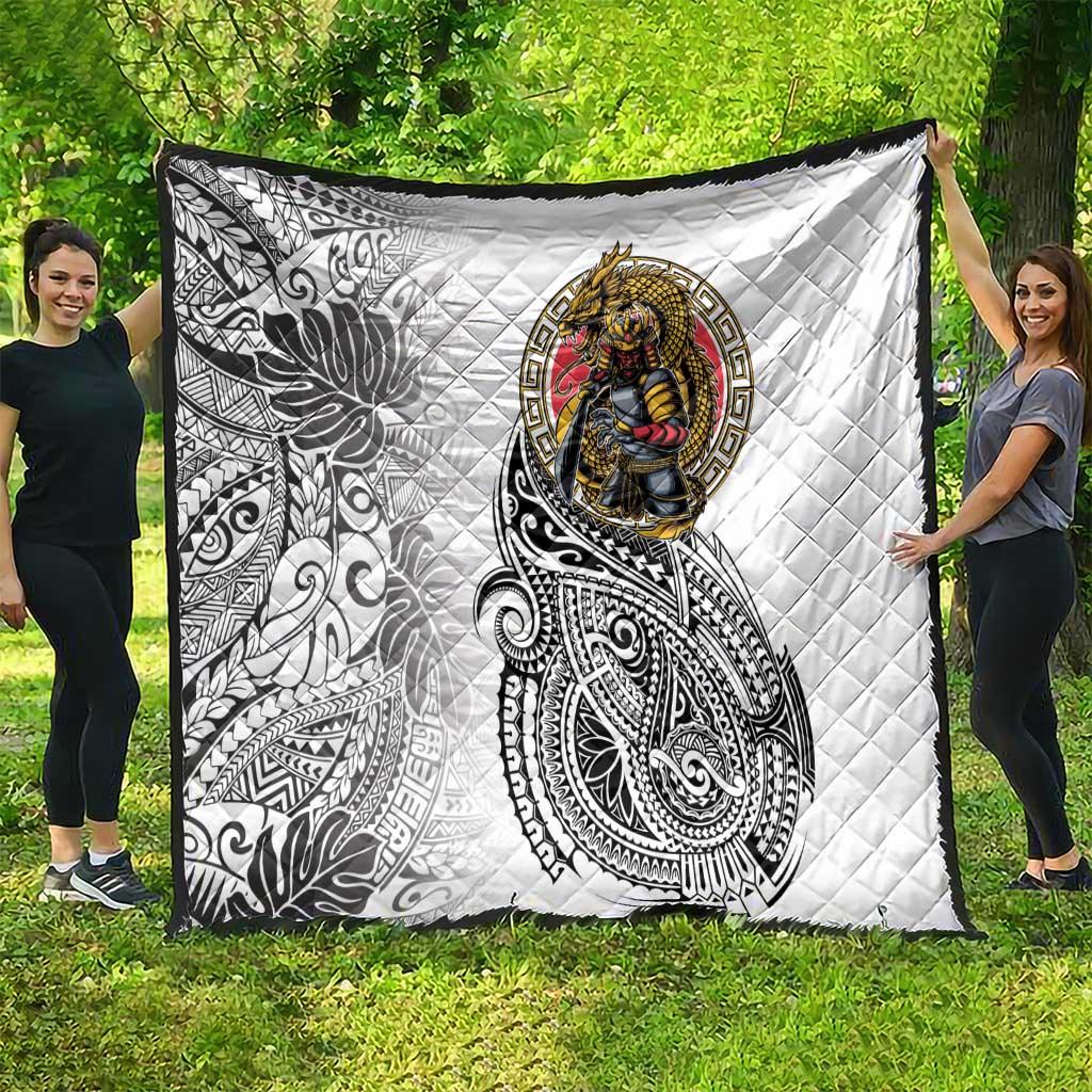 Japanese Samurai Warrior Quilt White Polynesian Tattoo Style LT9 - Polynesian Pride