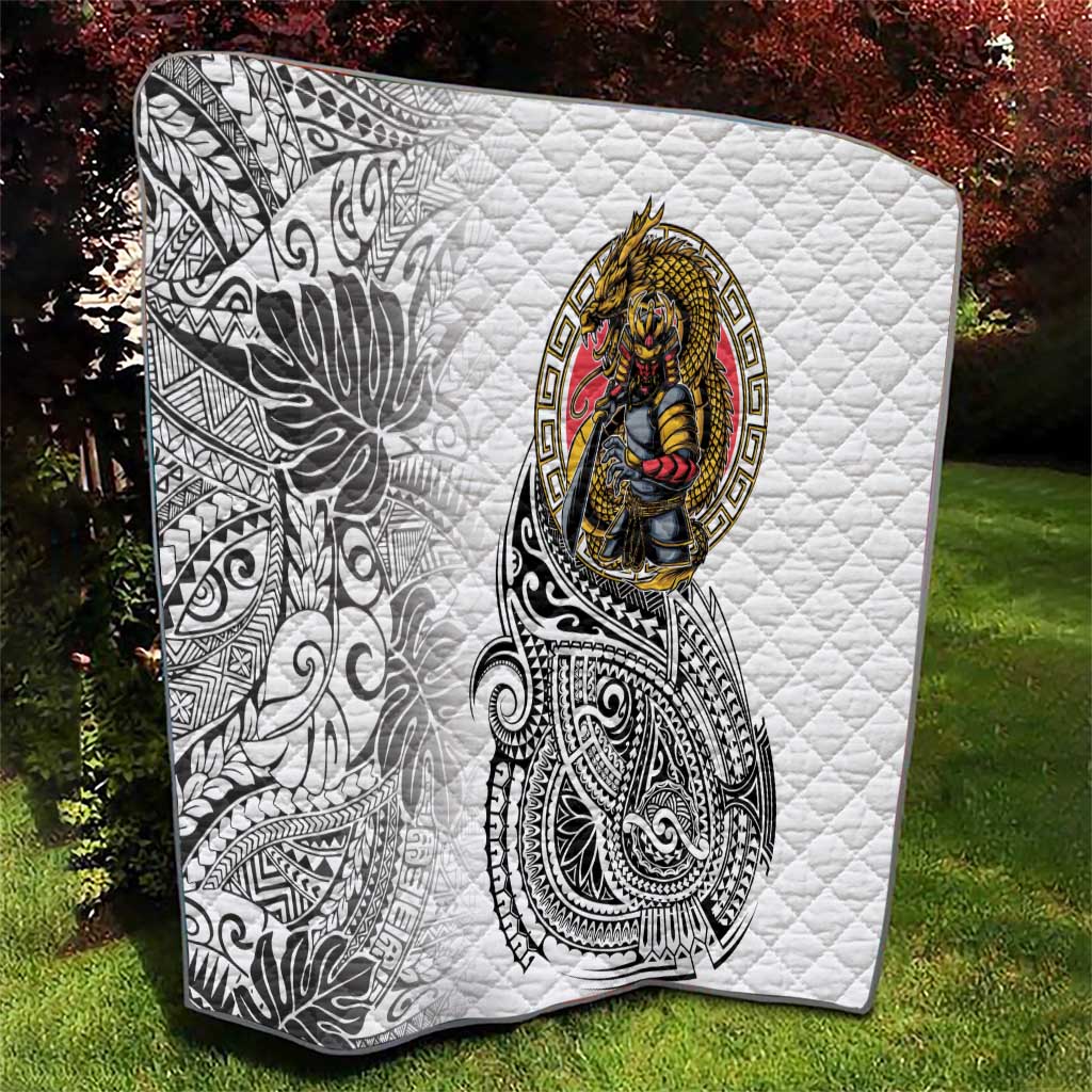 Japanese Samurai Warrior Quilt White Polynesian Tattoo Style LT9 - Polynesian Pride