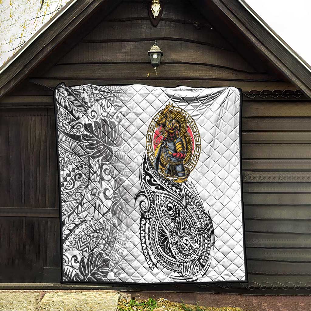 Japanese Samurai Warrior Quilt White Polynesian Tattoo Style LT9 - Polynesian Pride