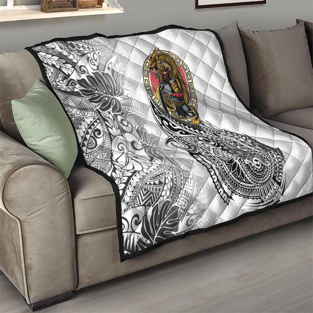 Japanese Samurai Warrior Quilt White Polynesian Tattoo Style LT9 - Polynesian Pride