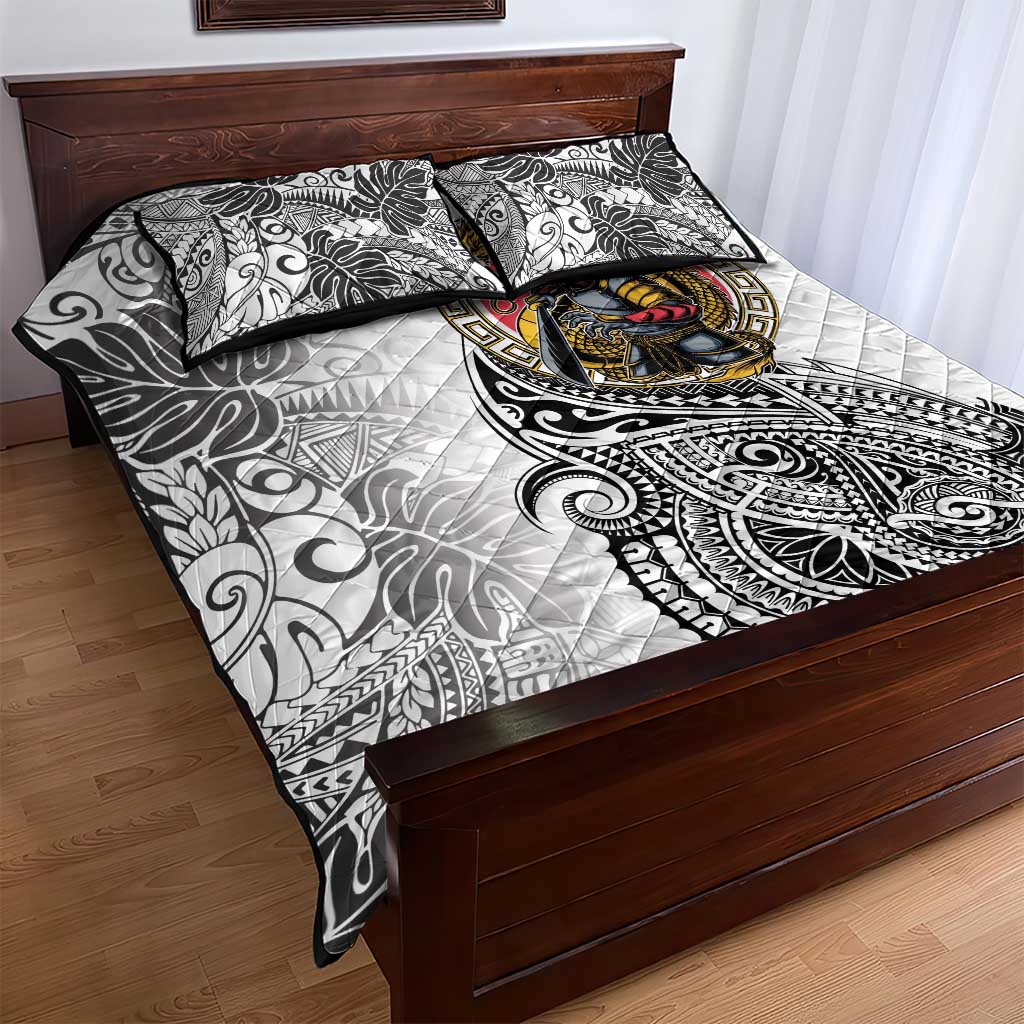 Japanese Samurai Warrior Quilt Bed Set White Polynesian Tattoo Style