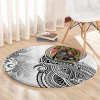Japanese Samurai Warrior Round Carpet White Polynesian Tattoo Style