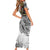 Japanese Samurai Warrior Short Sleeve Bodycon Dress White Polynesian Tattoo Style
