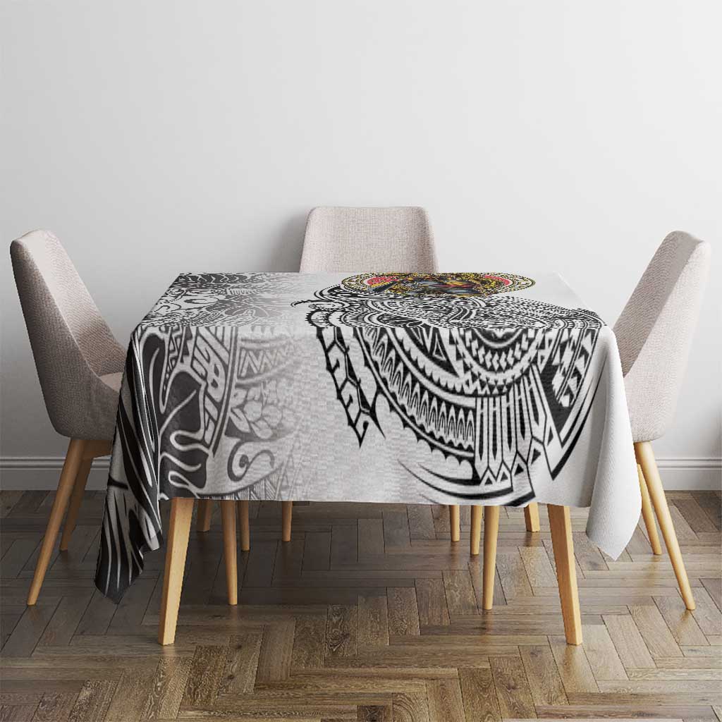 Japanese Samurai Warrior Tablecloth White Polynesian Tattoo Style