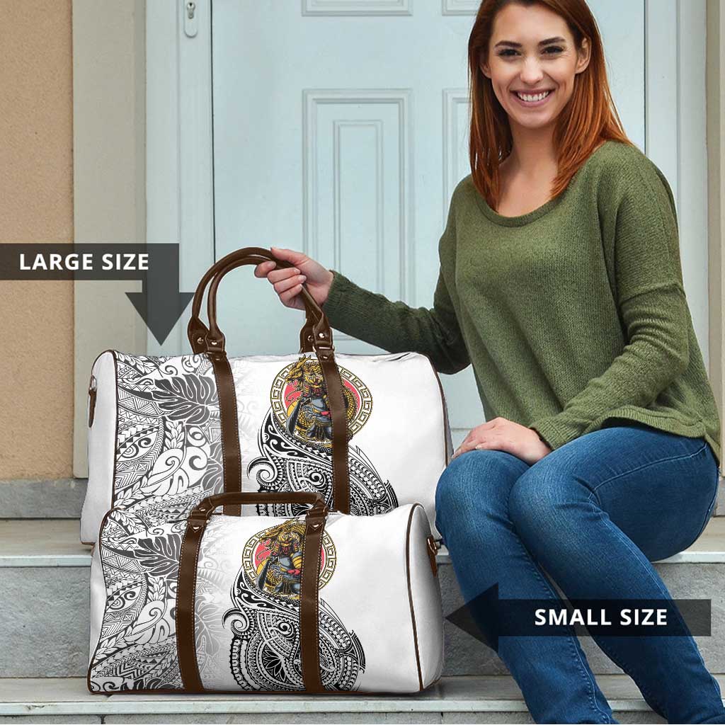 Japanese Samurai Warrior Travel Bag White Polynesian Tattoo Style - Polynesian Pride