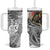Japanese Samurai Warrior Tumbler With Handle White Polynesian Tattoo Style