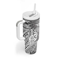 Japanese Samurai Warrior Tumbler With Handle White Polynesian Tattoo Style