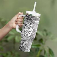 Japanese Samurai Warrior Tumbler With Handle White Polynesian Tattoo Style