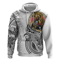 Japanese Samurai Warrior Zip Hoodie White Polynesian Tattoo Style LT9 Pullover Hoodie White - Polynesian Pride