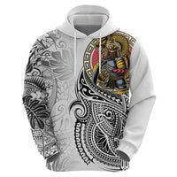 Japanese Samurai Warrior Zip Hoodie White Polynesian Tattoo Style LT9 - Polynesian Pride