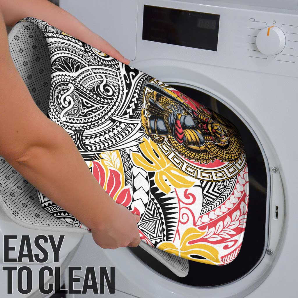 Japanese Samurai Warrior Bathroom Set Colorful Polynesian Tattoo Style - Polynesian Pride