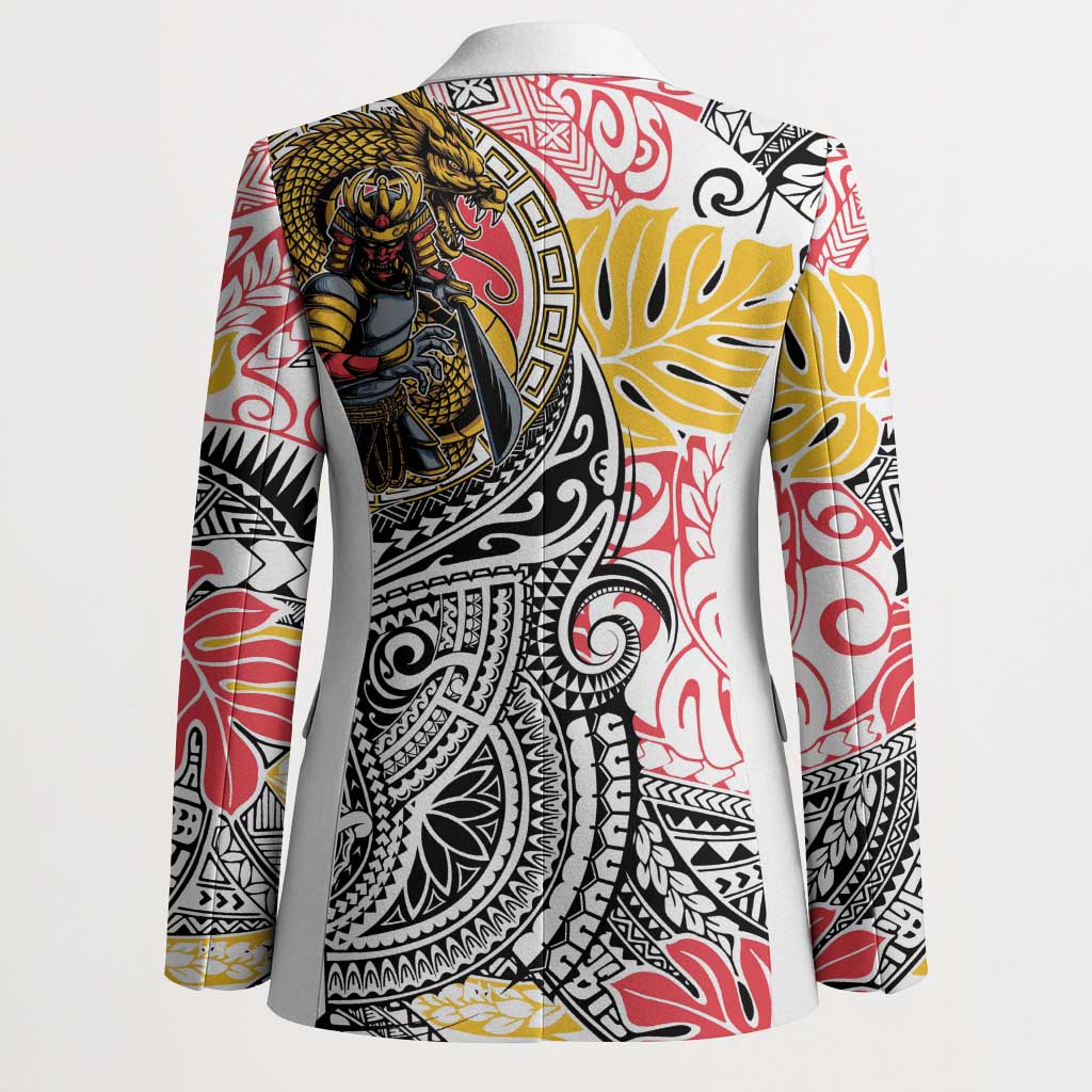 Japanese Samurai Warrior Blazer Colorful Polynesian Tattoo Style - Polynesian Pride