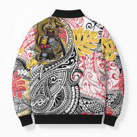 Japanese Samurai Warrior Bomber Puffer Jacket Colorful Polynesian Tattoo Style - Polynesian Pride