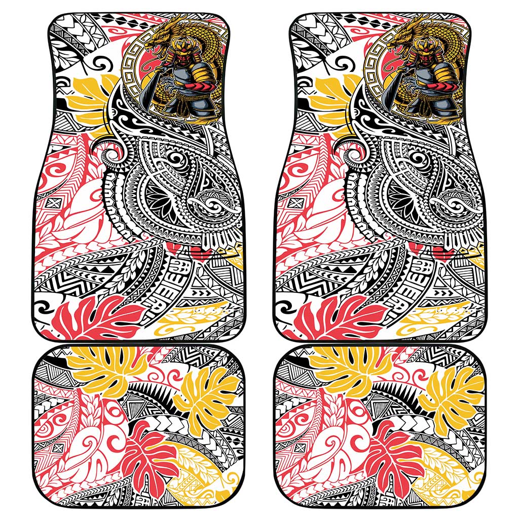 Japanese Samurai Warrior Car Mats Colorful Polynesian Tattoo Style
