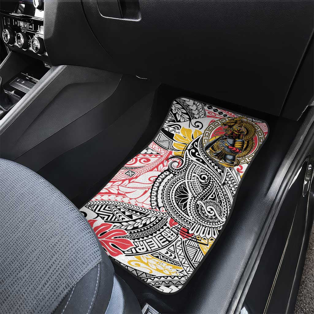 Japanese Samurai Warrior Car Mats Colorful Polynesian Tattoo Style