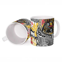 Japanese Samurai Warrior Ceramic Mug Colorful Polynesian Tattoo Style - Polynesian Pride