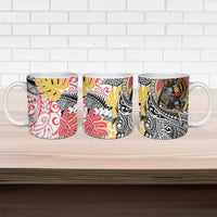 Japanese Samurai Warrior Ceramic Mug Colorful Polynesian Tattoo Style - Polynesian Pride