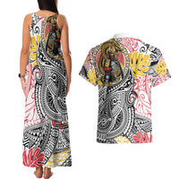 Japanese Samurai Warrior Couples Matching Tank Maxi Dress and Hawaiian Shirt Colorful Polynesian Tattoo Style