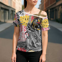 Japanese Samurai Warrior Cross Shoulder Shirt Colorful Polynesian Tattoo Style - Polynesian Pride