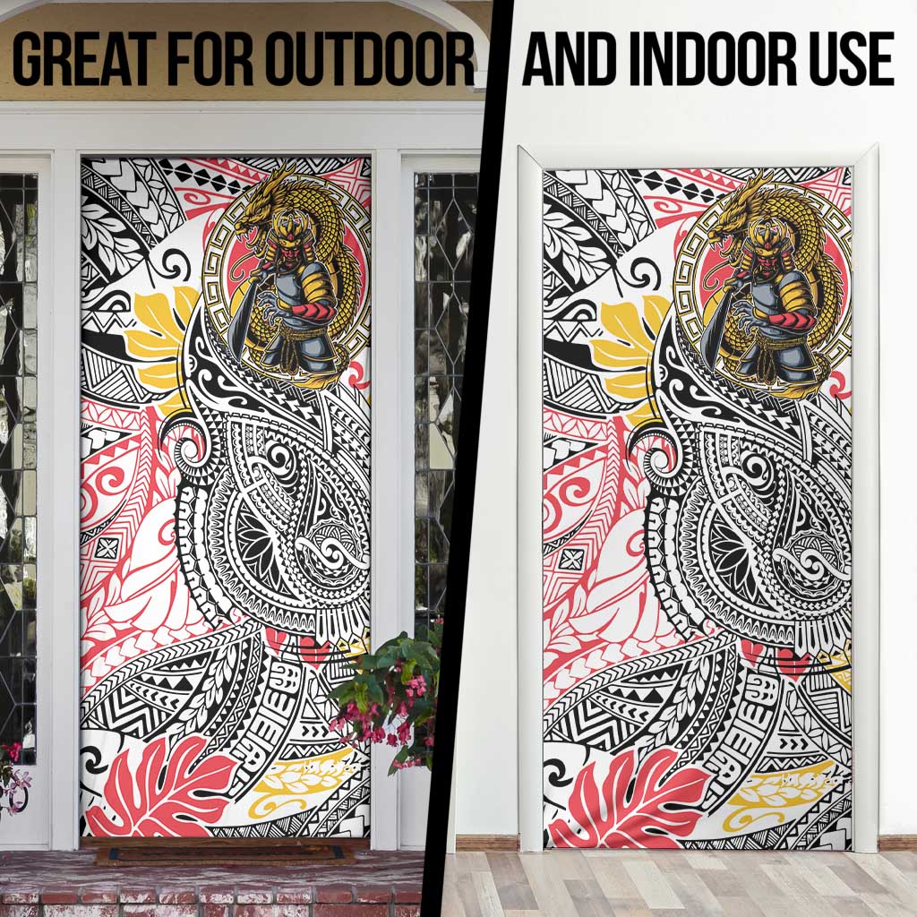 Japanese Samurai Warrior Door Cover Colorful Polynesian Tattoo Style - Polynesian Pride