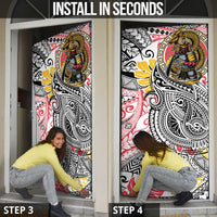 Japanese Samurai Warrior Door Cover Colorful Polynesian Tattoo Style - Polynesian Pride