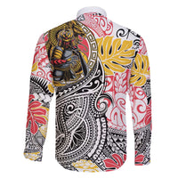 Japanese Samurai Warrior Family Matching Long Sleeve Bodycon Dress and Hawaiian Shirt Colorful Polynesian Tattoo Style