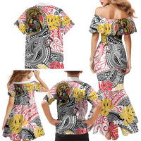 Japanese Samurai Warrior Family Matching Mermaid Dress and Hawaiian Shirt Colorful Polynesian Tattoo Style