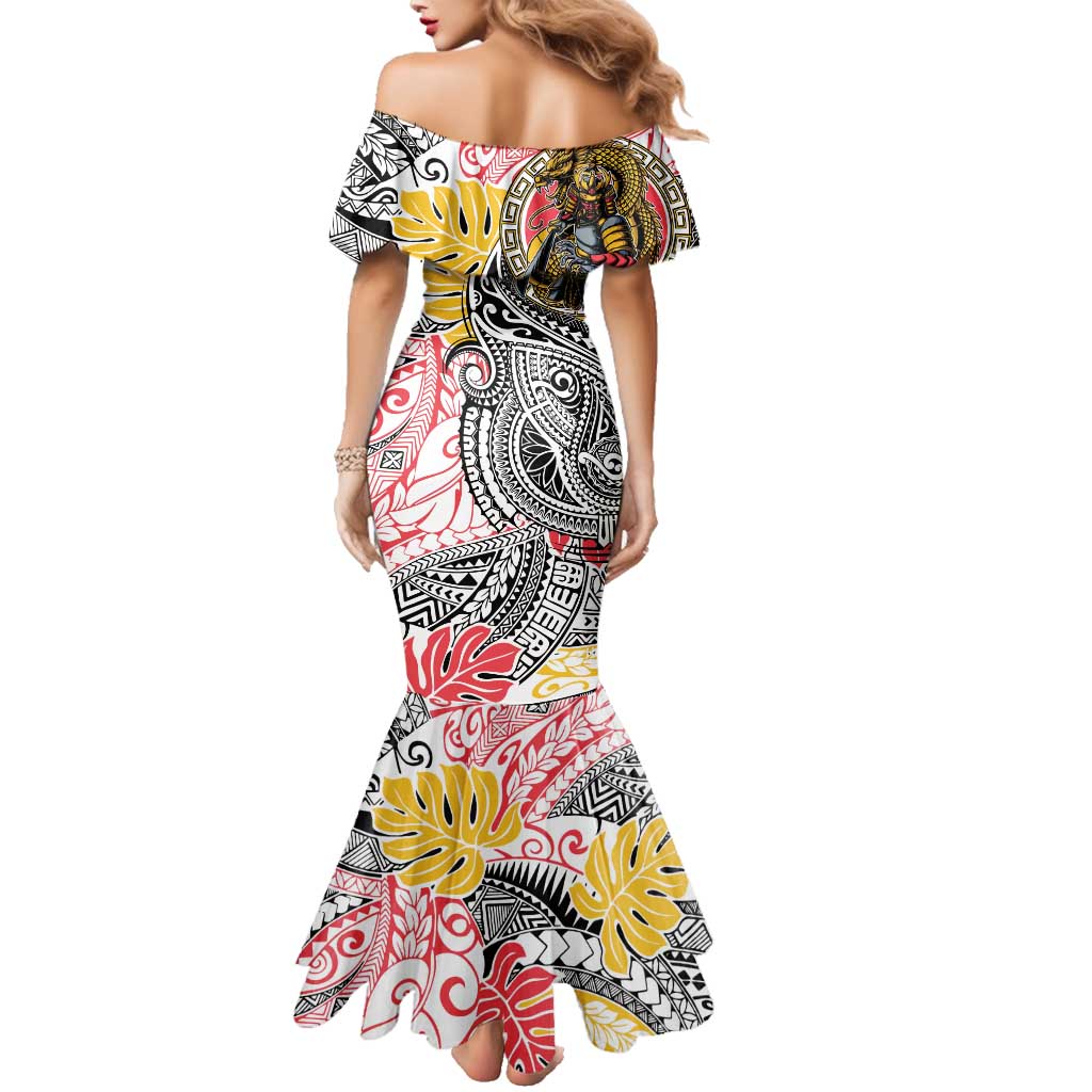 Japanese Samurai Warrior Family Matching Mermaid Dress and Hawaiian Shirt Colorful Polynesian Tattoo Style