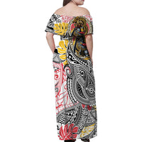 Japanese Samurai Warrior Family Matching Off Shoulder Maxi Dress and Hawaiian Shirt Colorful Polynesian Tattoo Style